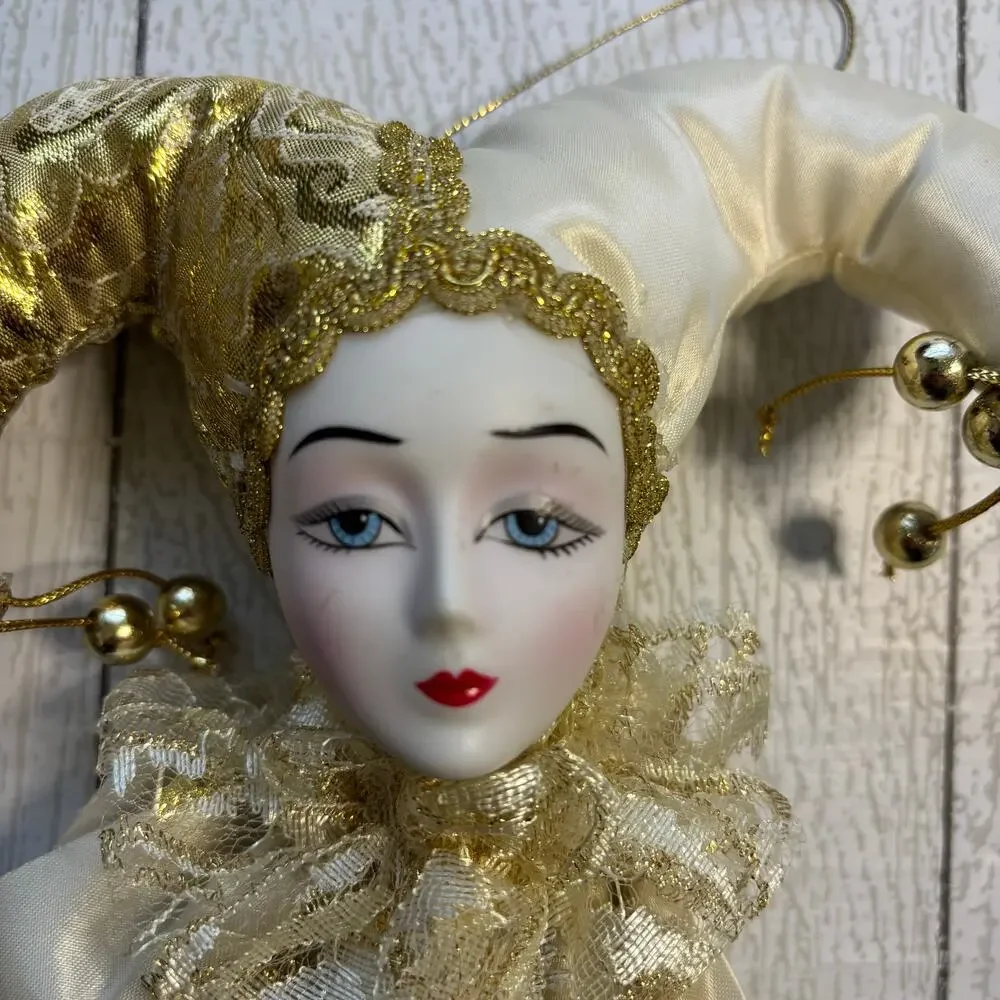 Vintage Gold Jester Christmas Ornament Harlequin Face